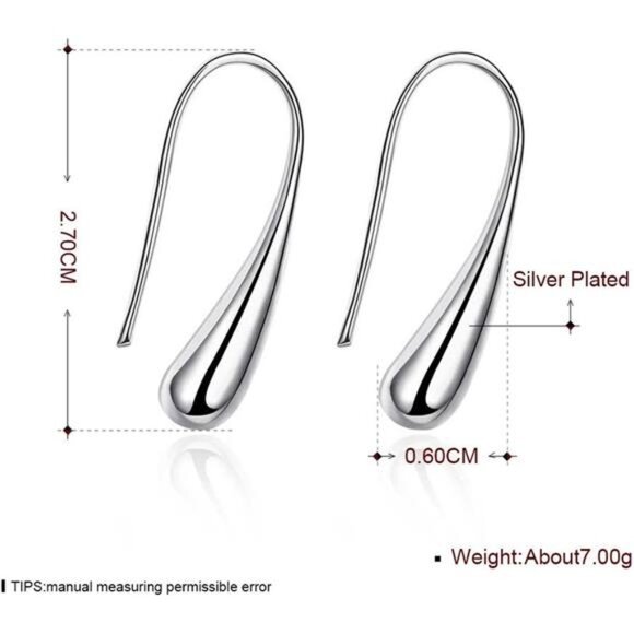 Classic Silver Thread Drop Earrings Teardrop Back Earrings, Metal - Picture 3 of 8